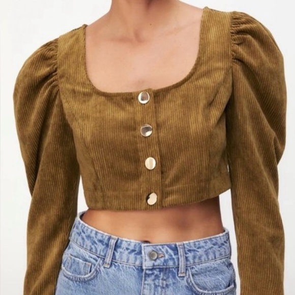 Zara Camel color Corduroy Buttoned Crop Top in size small. - Picture 1 of 12